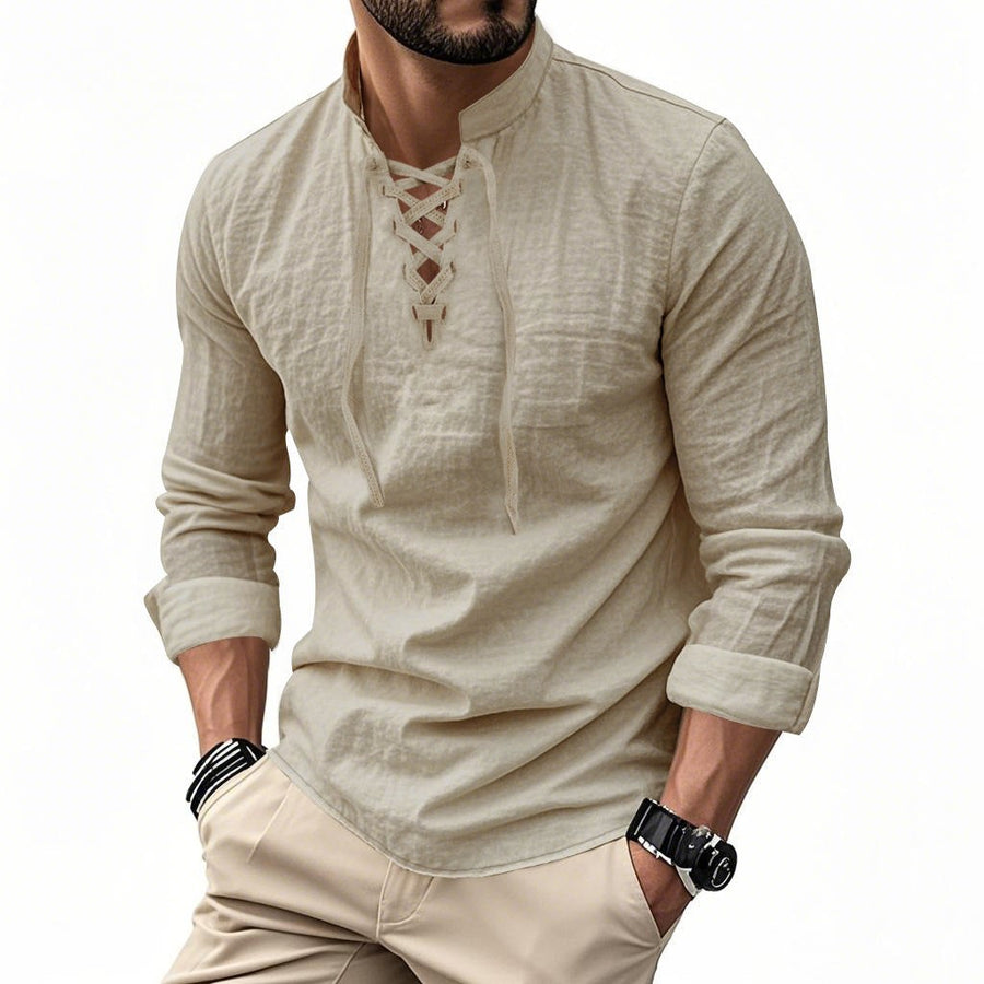 Roan Casual Shirt with Stand Collar in Khaki