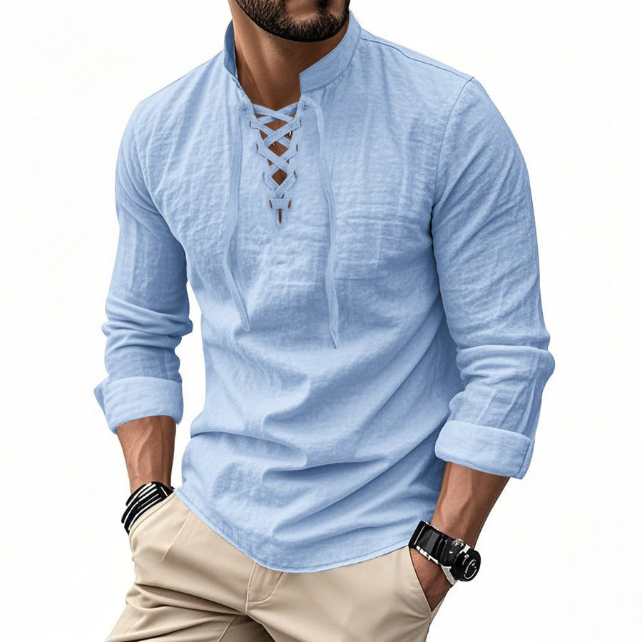 Roan Casual Shirt with Stand Collar in Light Blue