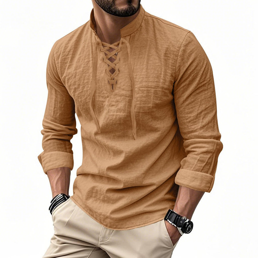 Roan Casual Shirt with Stand Collar in Ochre