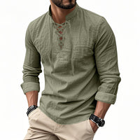 Roan Casual Shirt with Stand Collar in Olive Green