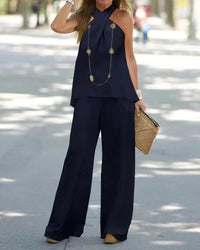 Robin Elegant Set with Wide Leg in Navy