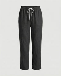 Robin Lightweight Linen Trousers with Drawstring Waist and Side Pockets in Black