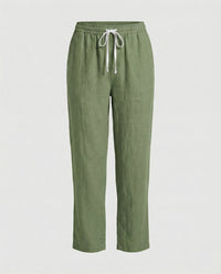 Robin Lightweight Linen Trousers with Drawstring Waist and Side Pockets in Green
