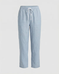 Robin Lightweight Linen Trousers with Drawstring Waist and Side Pockets in Khaki
