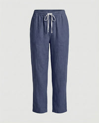 Robin Lightweight Linen Trousers with Drawstring Waist and Side Pockets in Navy