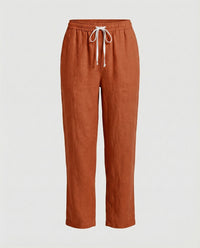 Robin Lightweight Linen Trousers with Drawstring Waist and Side Pockets in Orange