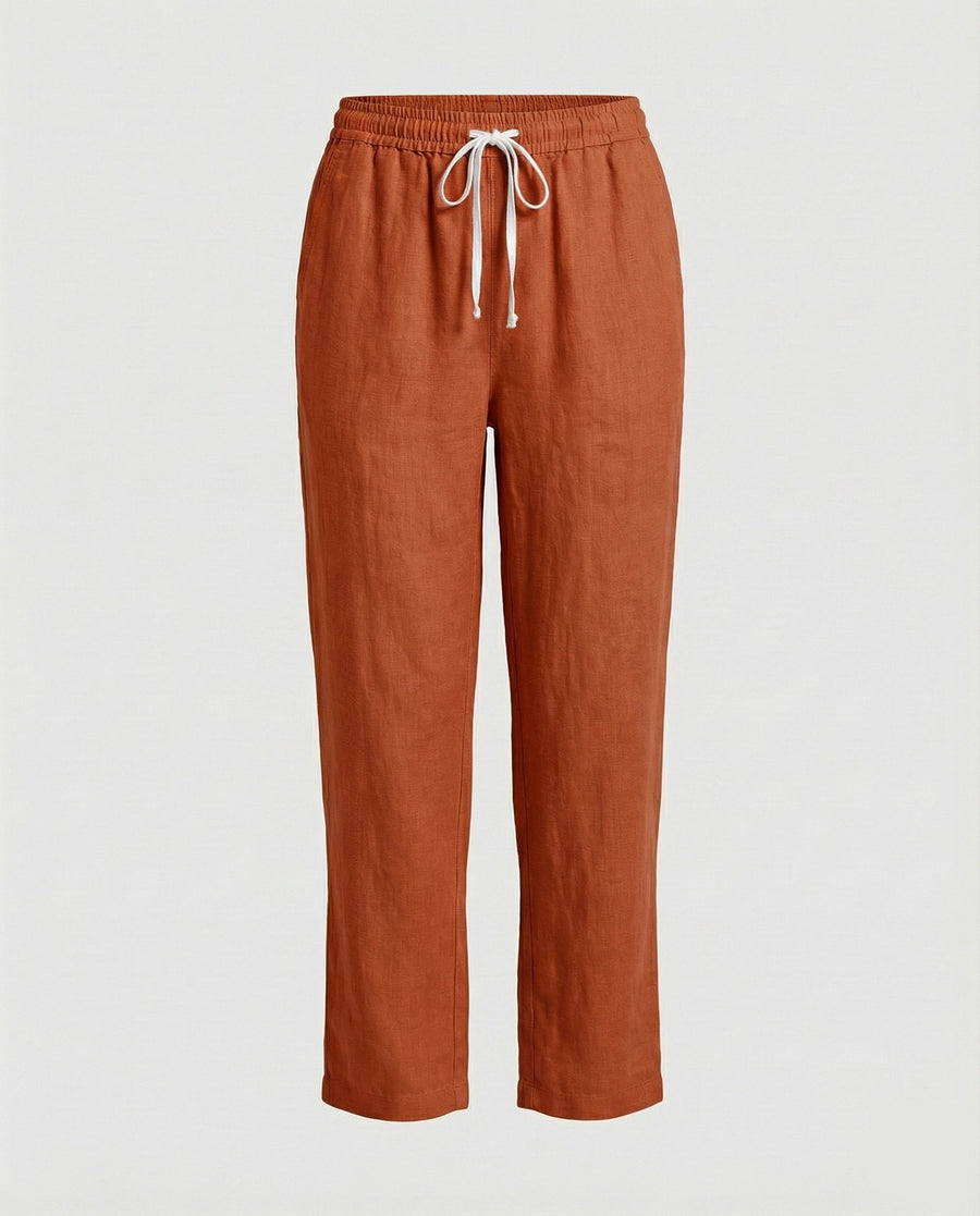Robin Lightweight Linen Trousers with Drawstring Waist and Side Pockets in Orange