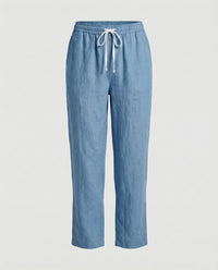 Robin Lightweight Linen Trousers with Drawstring Waist and Side Pockets in Sky Blue