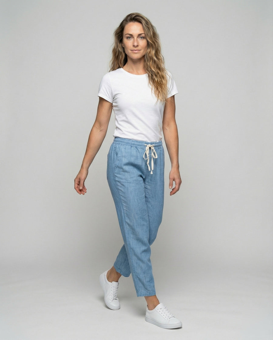 Robin Lightweight Linen Trousers with Drawstring Waist and Side Pockets
