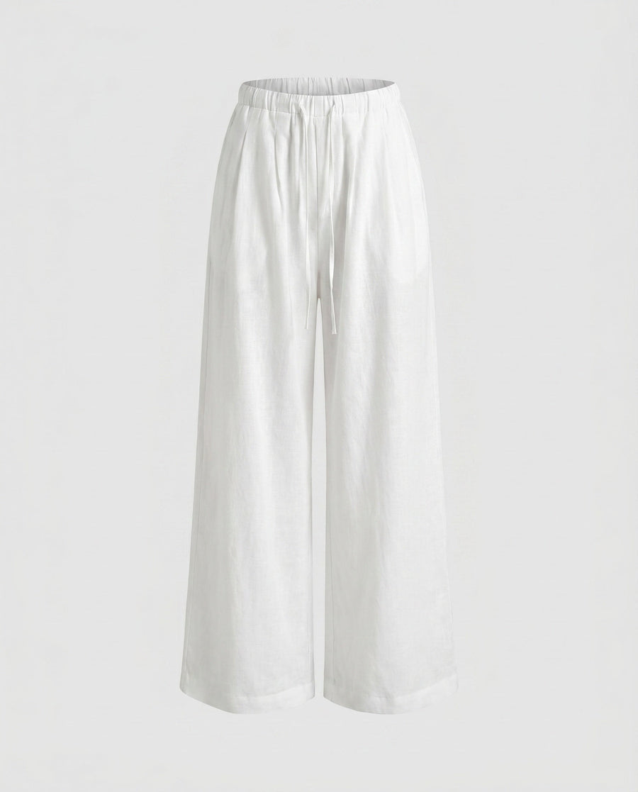 Robin Linen Trousers with Elastic Waist in White