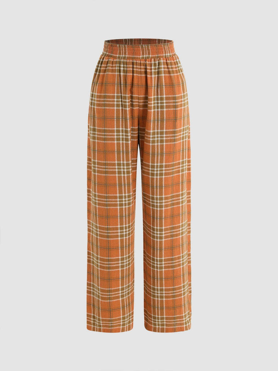 Robin Trousers with Elastic Waist and Checked in Orange
