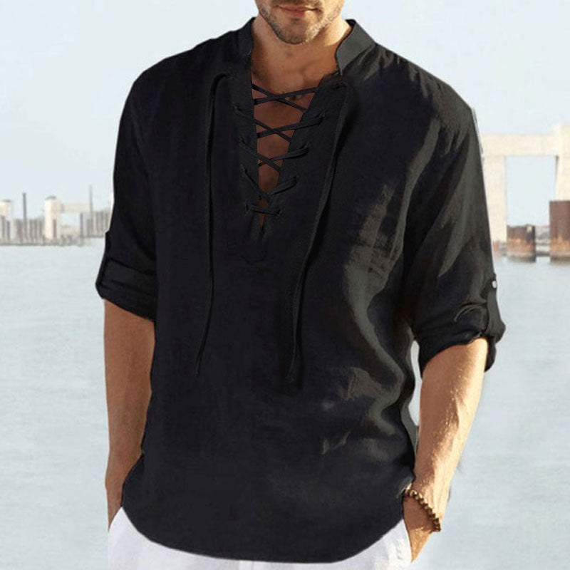 Roderick Airy Linen Blouse in Black