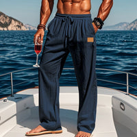 Roderick Linen Trousers with Drawstring Waist and Side Pockets in Navy