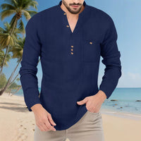 Rogier Lightweight Shirt with Long Sleeve and Button Front in Indigoblau