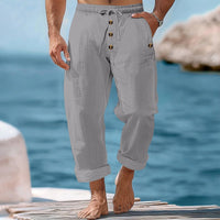 Rogier Relaxed Linen Trousers with Elastic Waist in Grey
