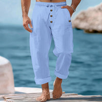 Rogier Relaxed Linen Trousers with Elastic Waist in Light Blue