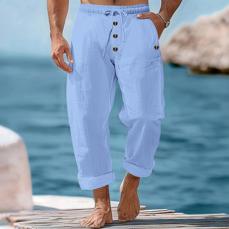 Rogier Relaxed Linen Trousers with Elastic Waist in Light Blue