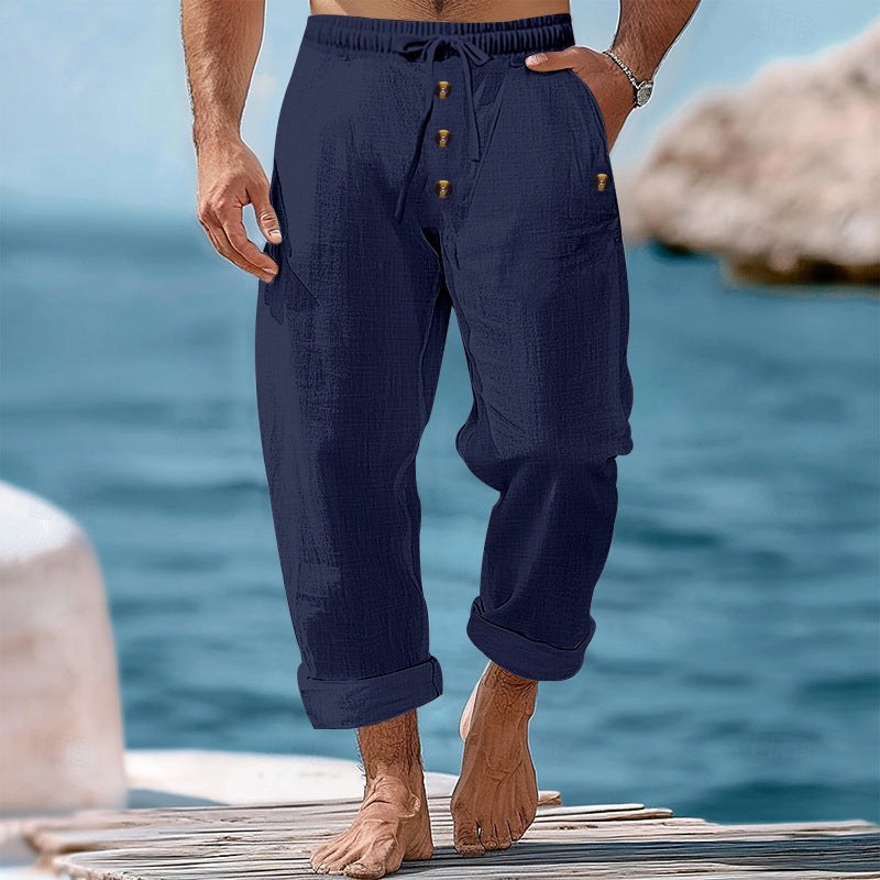 Rogier Relaxed Linen Trousers with Elastic Waist in Navy