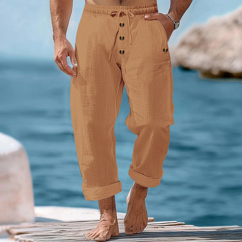 Rogier Relaxed Linen Trousers with Elastic Waist in Ochre