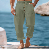 Rogier Relaxed Linen Trousers with Elastic Waist in Olive