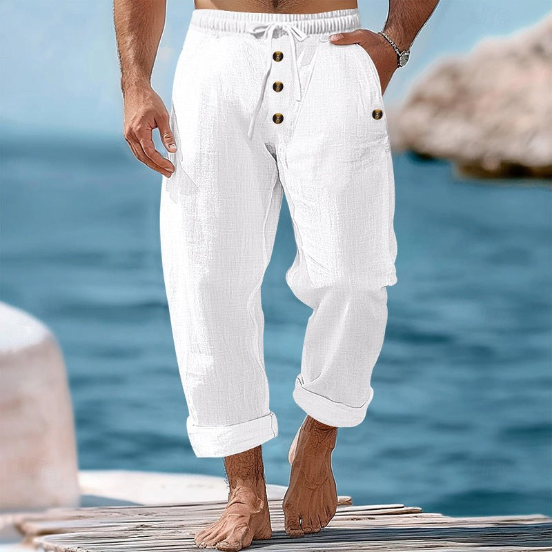 Rogier Relaxed Linen Trousers with Elastic Waist in White