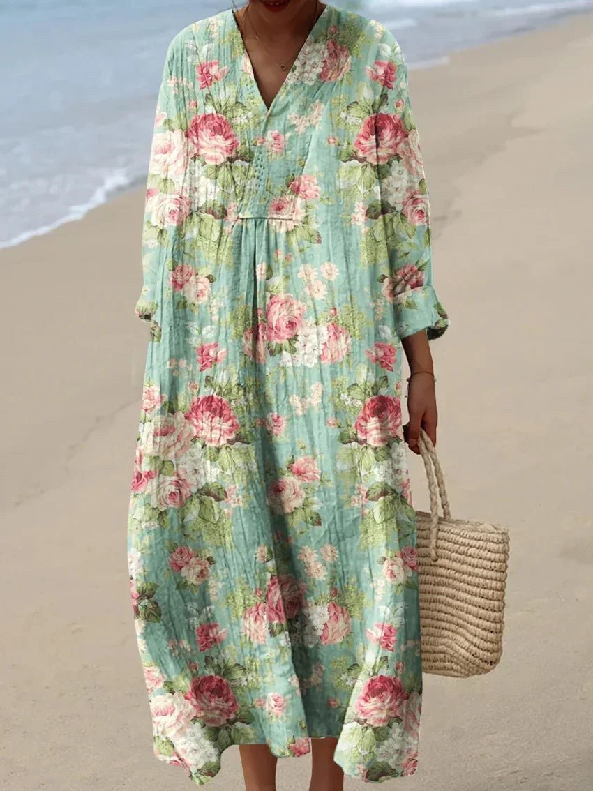 Romaine Women's Floral Print Midi Dress in Light Blue