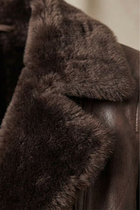 VANESSA | FAUX LEATHER SHEARLING COLLAR ZIP JACKET