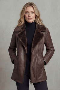 VANESSA | FAUX LEATHER SHEARLING COLLAR ZIP JACKET