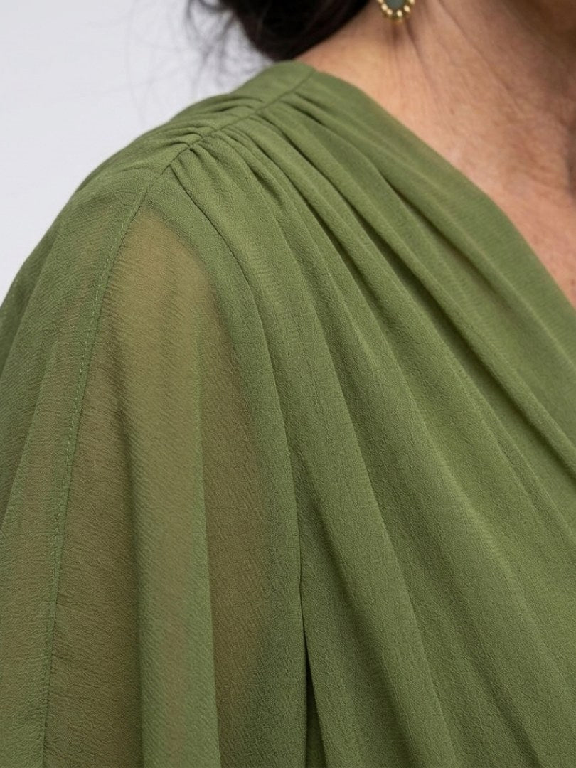 Romilda Women's Draped Waist Tie Midi Dress in Green