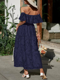 Romilda Women's Wedding Guest Dress Off-Shoulder Midi in Dark Blue