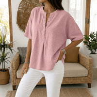 Romilly Women's Relaxed Fit Henley Blouse in Light Pink