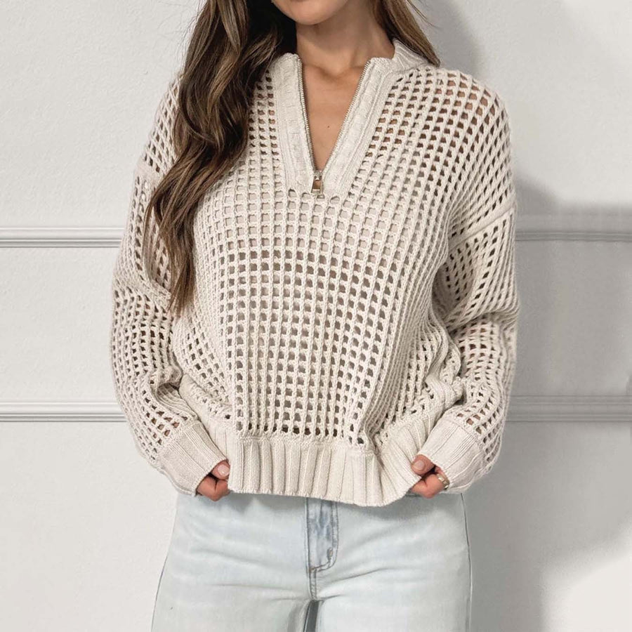 Romy Airy Knit Sweater with Zip Front