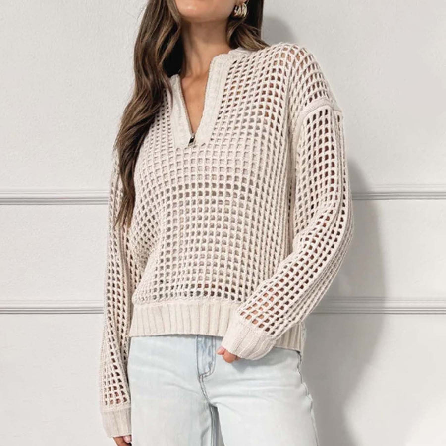 Romy Airy Knit Sweater with Zip Front