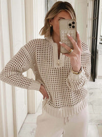 Romy Airy Knit Sweater with Zip Front in Apricot