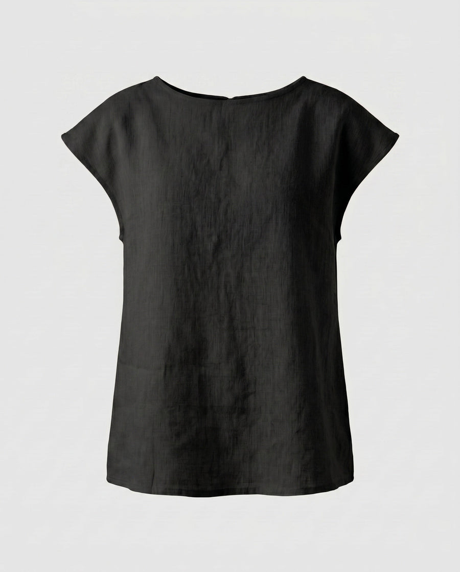 Romy Casual Linen Top in Black