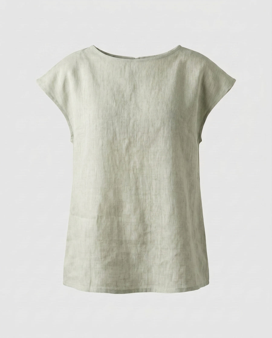 Romy Casual Linen Top in Light Green
