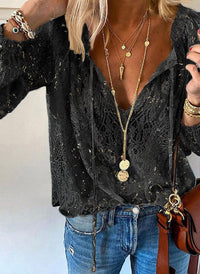 Romy Elegant Lace Blouse with V-Neck in Black