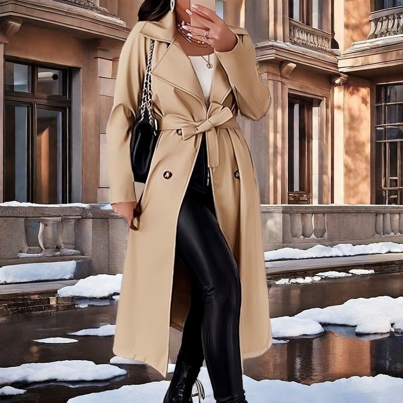 Romy Elegant Trench Coat with Belted in Khaki