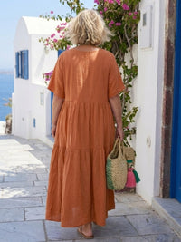 Romy Women's Tiered Short Sleeve Maxi Dress in Orange