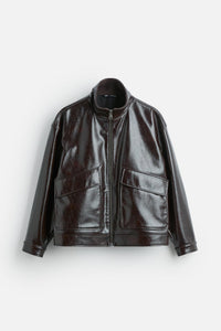 Rosa Leather Jacket with Pockets in Dark Brown