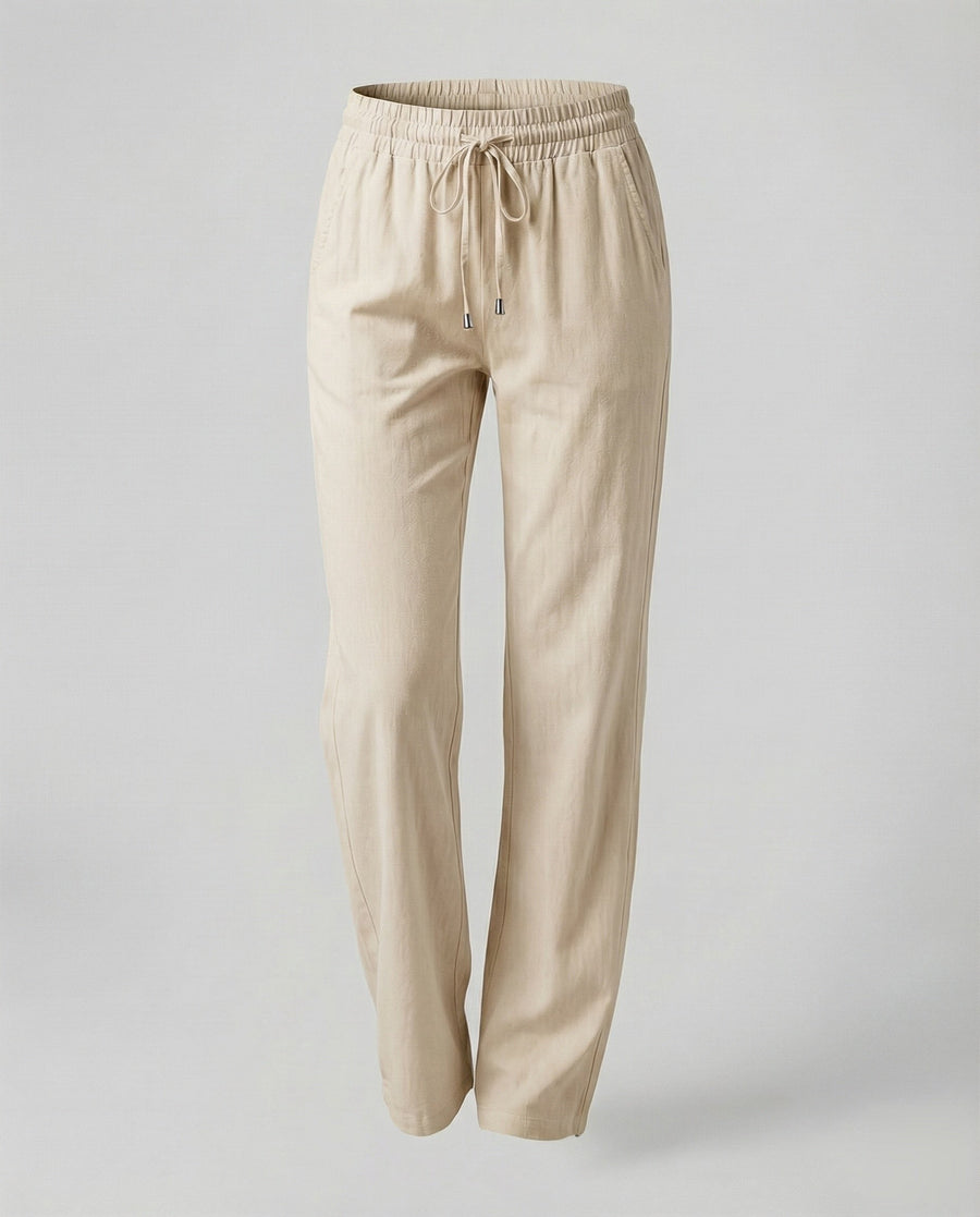 Rosa Lightweight Linen Trousers with Side Pockets and Pockets in Beige