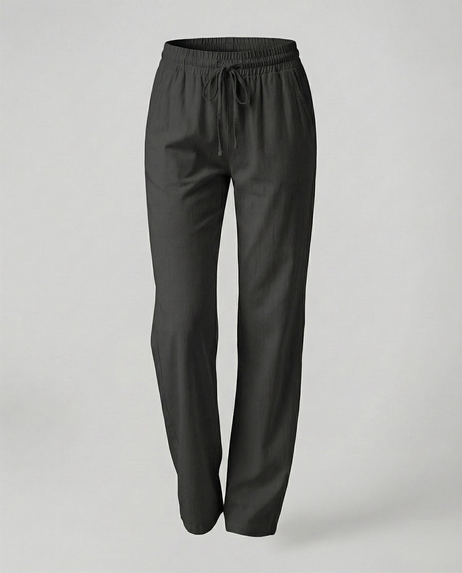 Rosa Lightweight Linen Trousers with Side Pockets and Pockets in Black
