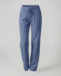 Rosa Lightweight Linen Trousers with Side Pockets and Pockets in Blue