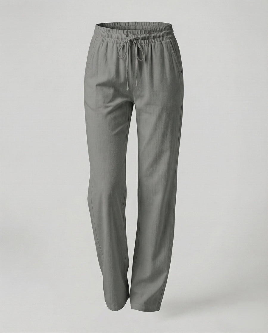 Rosa Lightweight Linen Trousers with Side Pockets and Pockets in Dark Grey