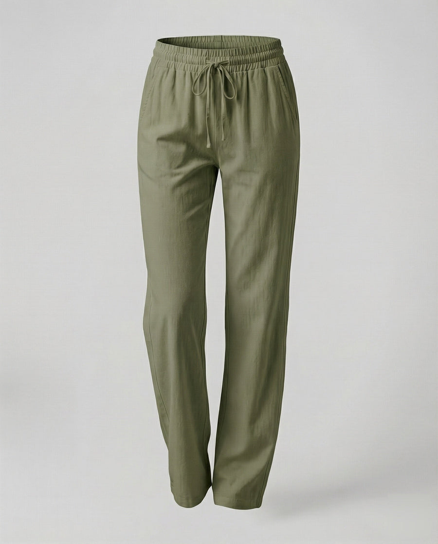 Rosa Lightweight Linen Trousers with Side Pockets and Pockets in Green