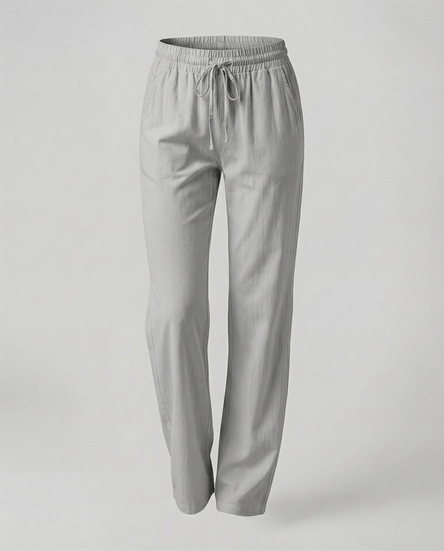 Rosa Lightweight Linen Trousers with Side Pockets and Pockets in Grey