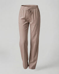 Rosa Lightweight Linen Trousers with Side Pockets and Pockets in Khaki