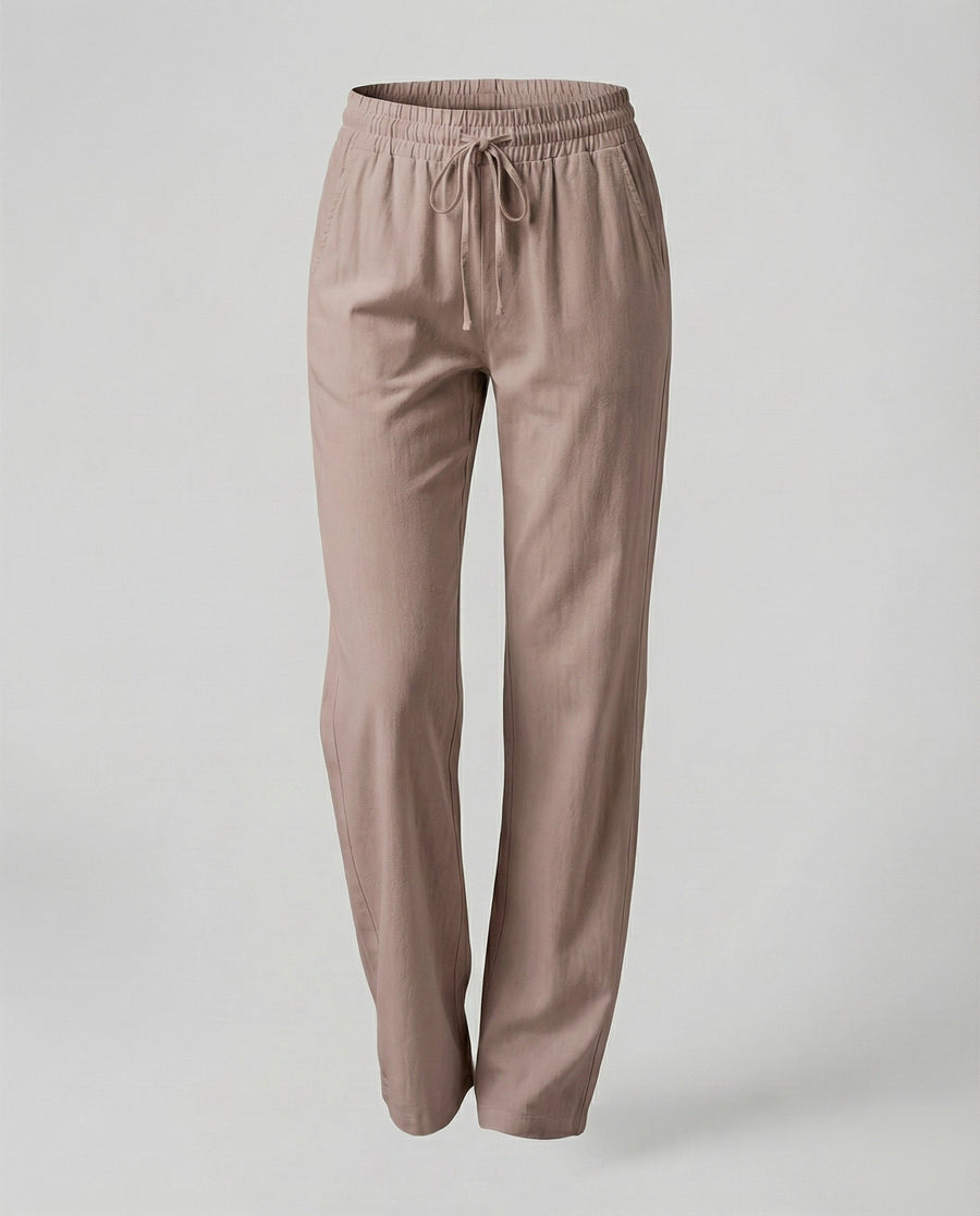 Rosa Lightweight Linen Trousers with Side Pockets and Pockets in Khaki