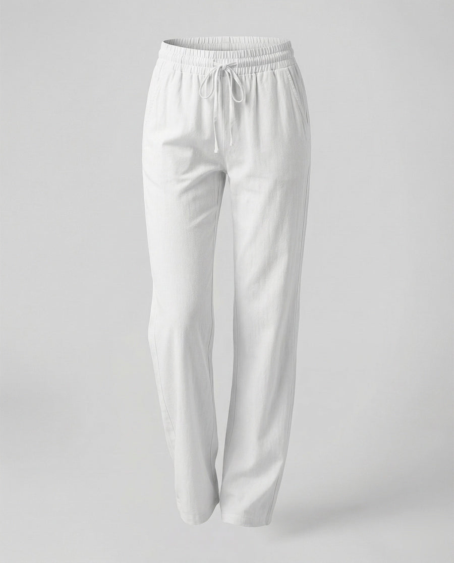 Rosa Lightweight Linen Trousers with Side Pockets and Pockets in White