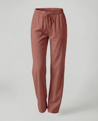 Rosa Lightweight Linen Trousers with Side Pockets and Pockets in Wine Red